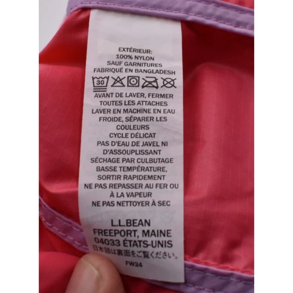 LL Bean Windbreaker Full Zip Colorblock Purple Hooded Raincoat Jacket Kids 6X-7